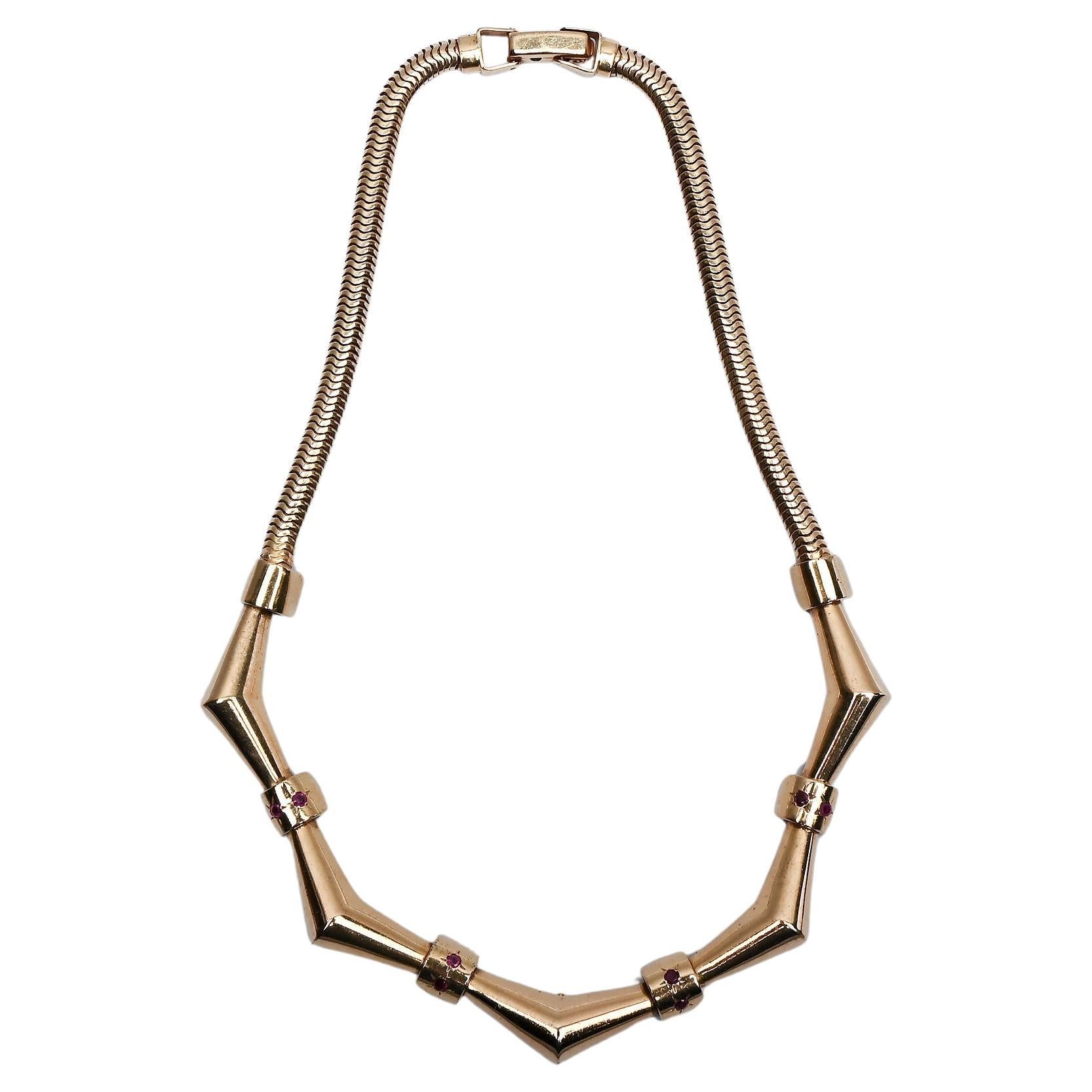 Retro-Schlangenkette-Halskette mit ZigZag Ornamental Front im Angebot