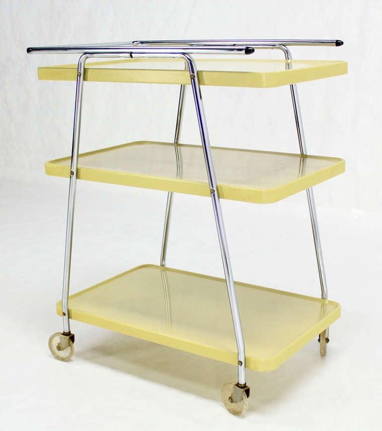 Retro Space Age Mid-Century Modern Enameled Metal Serving Cart, circa 1950s MINT For Sale 6