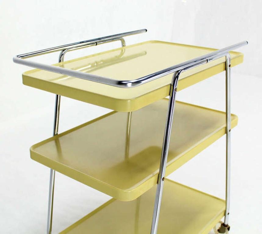 Retro Space Age Mid-Century Modern Enameled Metal Serving Cart, circa 1950s MINT In Good Condition For Sale In Rockaway, NJ