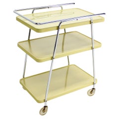 Used Space Age Mid-Century Modern Enameled Metal Serving Cart, circa 1950s MINT