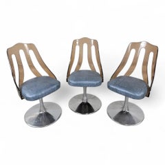Retro Space Age Tulip Lucite Swivel Dining/Side Chairs In Leather, Set Of 3