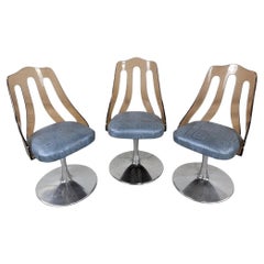 Retro Space Age Tulip Lucite Sillas Giratorias De Cuero, Juego De 3