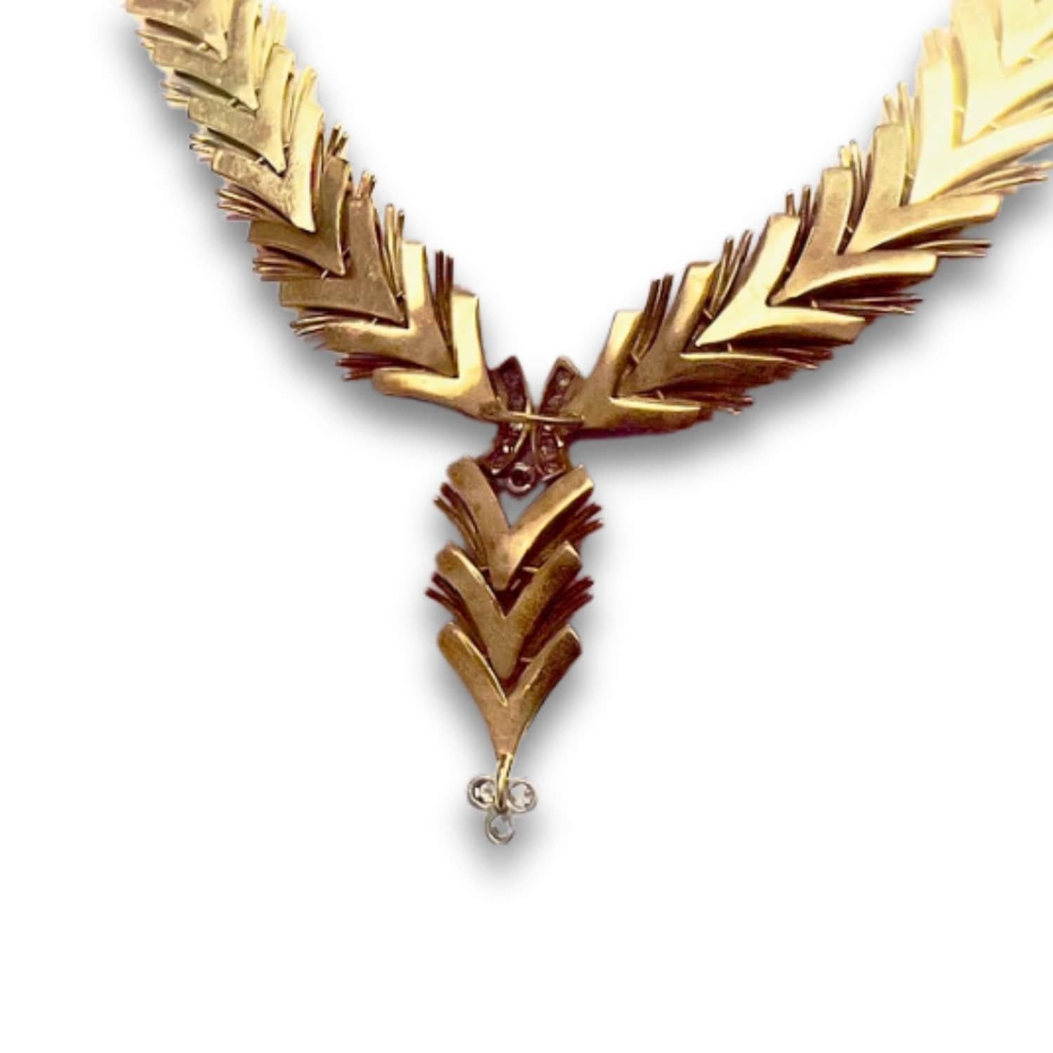 Women's Retro Spiga Design with Diamonds  18k Yellow Gold Necklace  For Sale