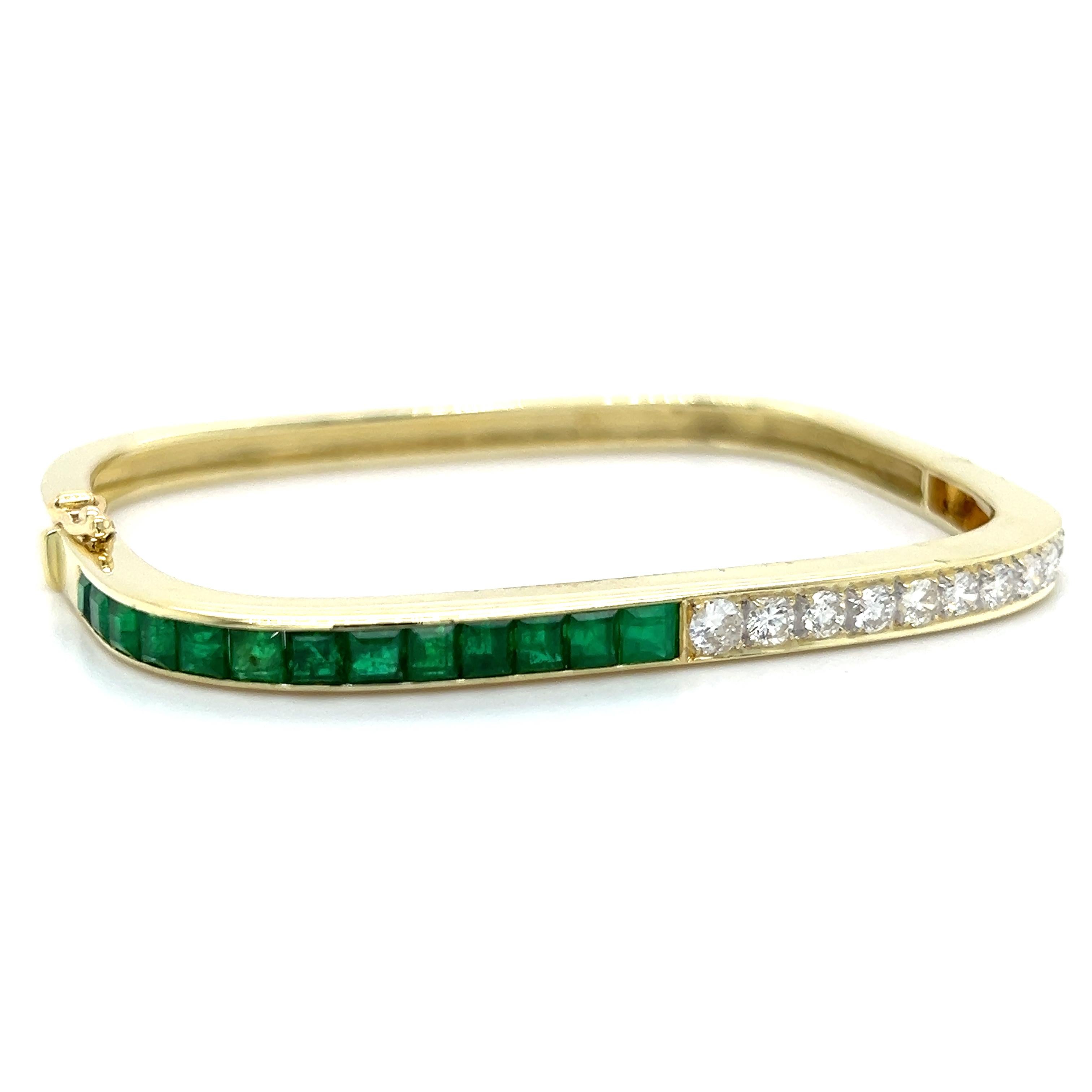 Retro Square Bangle Bracelets 18k Diamond Sapphire Ruby Emerald Yellow Gold 9