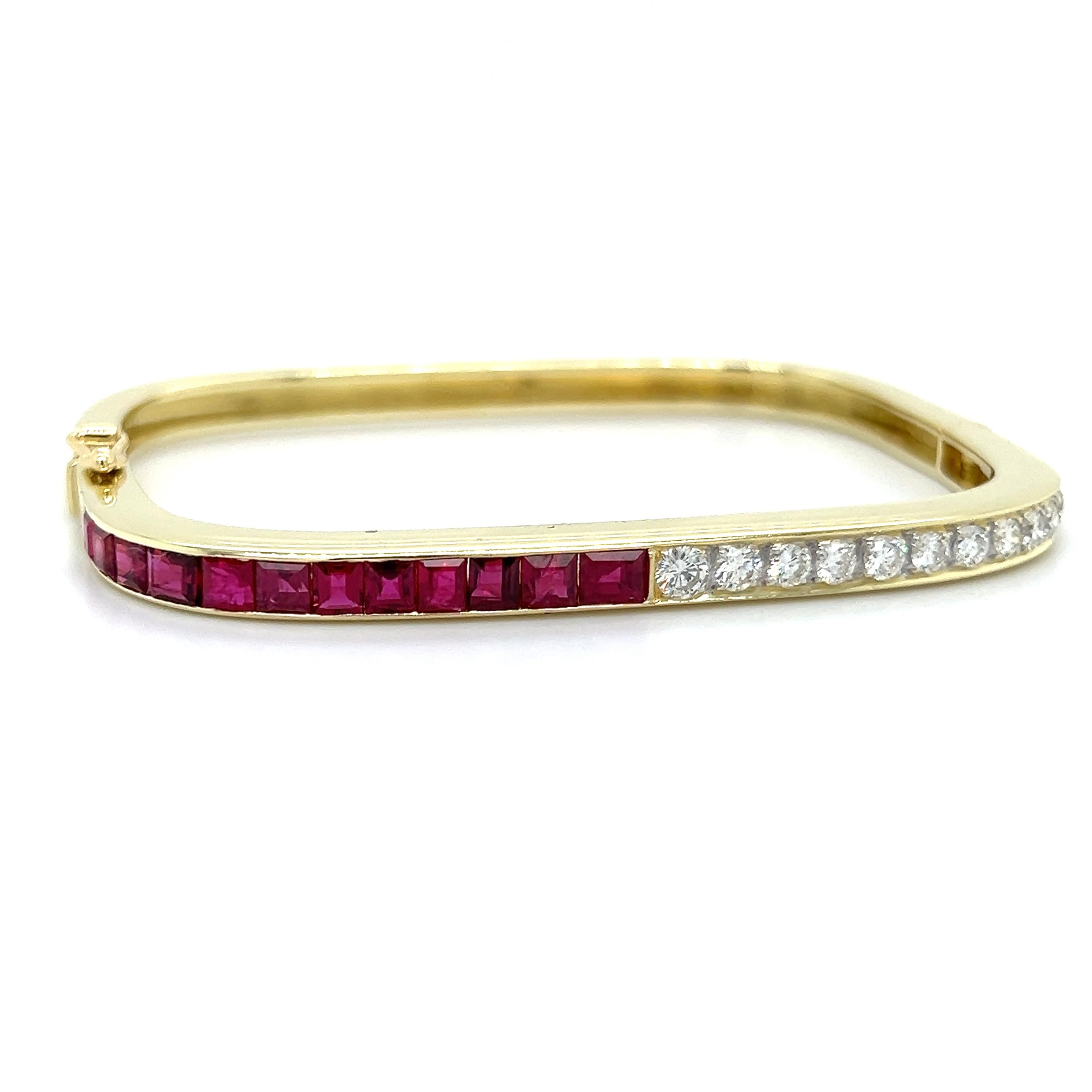 Retro Square Bangle Bracelets 18k Diamond Sapphire Ruby Emerald Yellow Gold 2