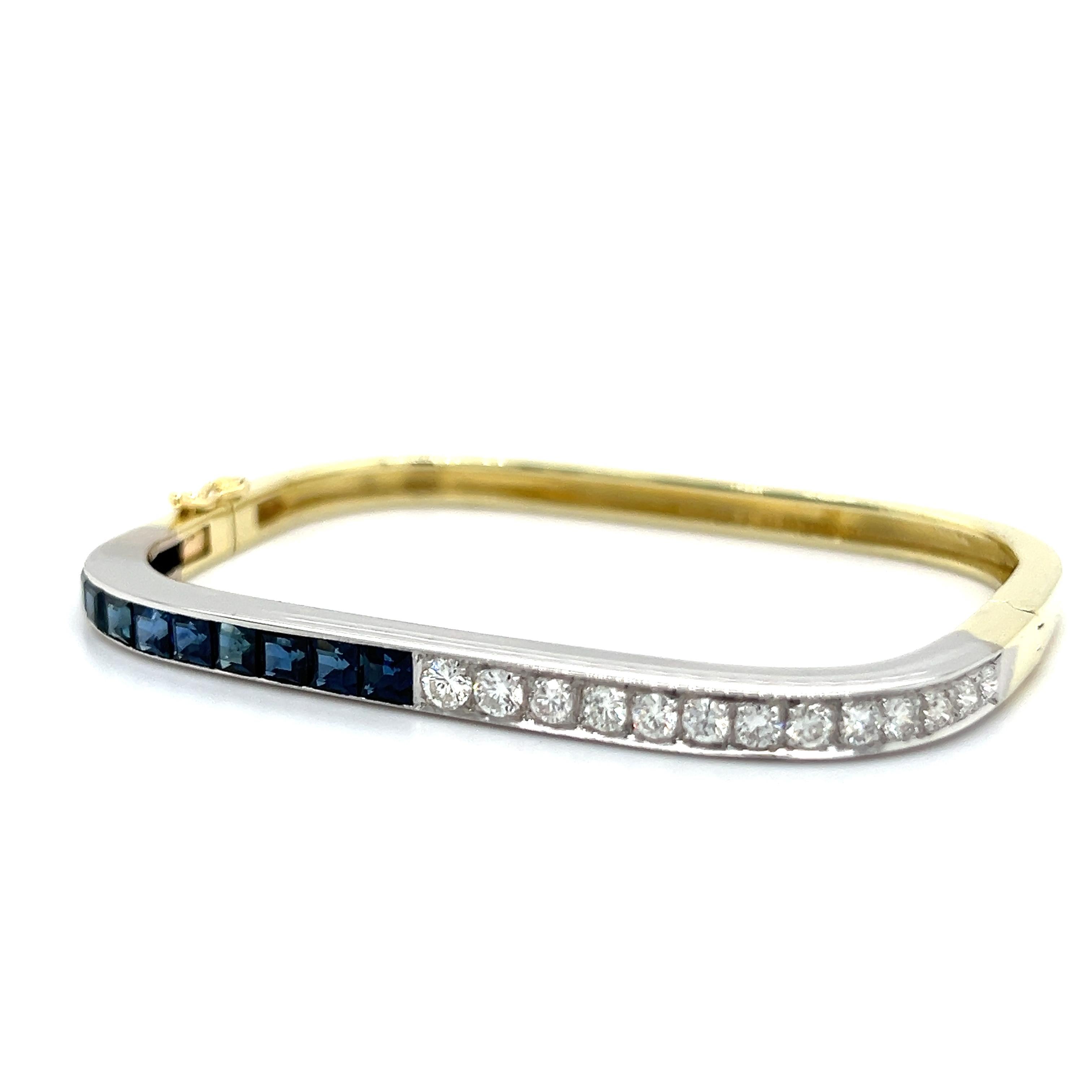 Retro Square Bangle Bracelets 18k Diamond Sapphire Ruby Emerald Yellow Gold 4