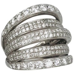 Retro Stackable Tapered White Gold Round Diamond Pave Five-Band Ring