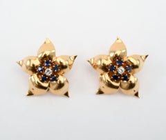 Retro Star Flower Earrings with Sapphires and Diamond