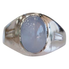 Retro Star Sapphire and Diamond 14 Karat White Gold Ring