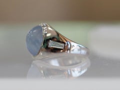 Retro Star Sapphire and Diamond 14 Karat White Gold Ring