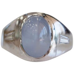 Retro Star Sapphire and Diamond 14 Karat White Gold Ring