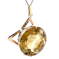 Retro Statement-Sized Citrine Pendant in 10 Karat Rose Gold