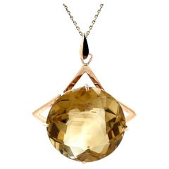 Retro Statement-Sized Citrine Pendant in 10 Karat Rose Gold