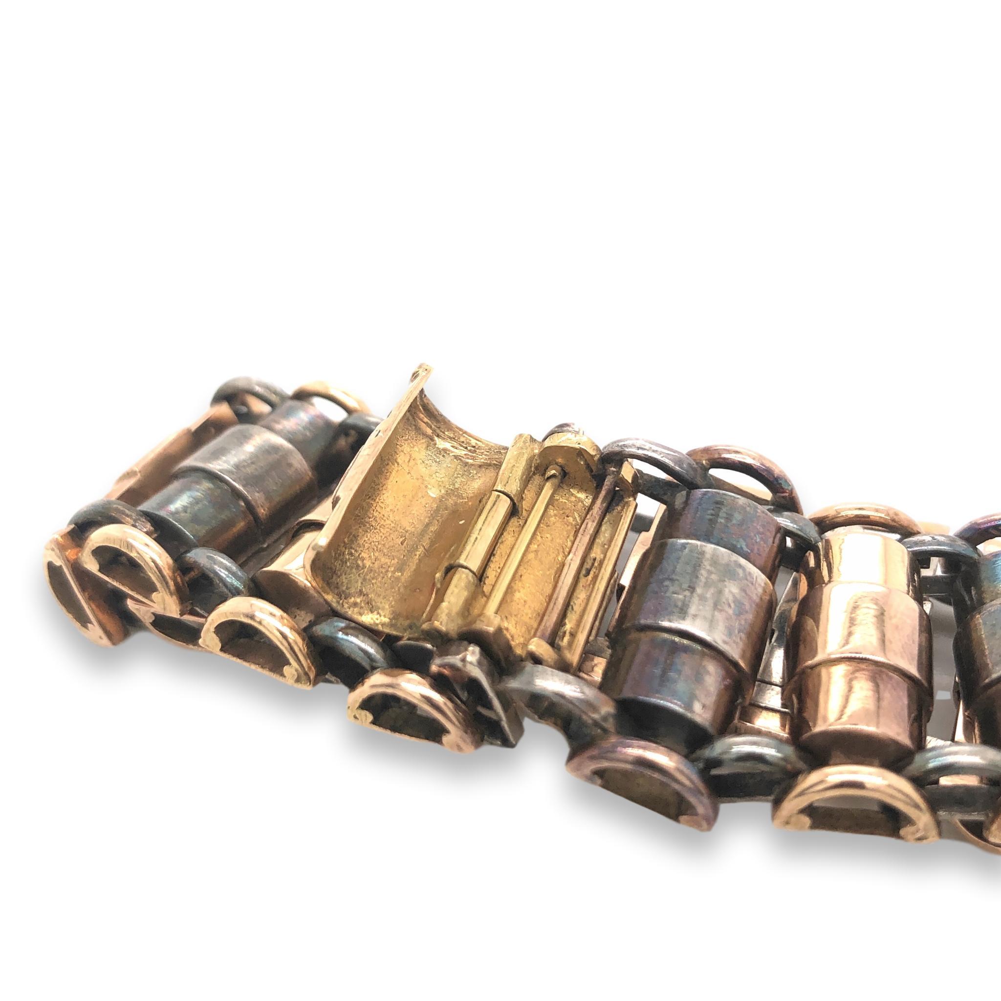 Modernist Retro Sterling and Gold Tank Bracelet, 1940s