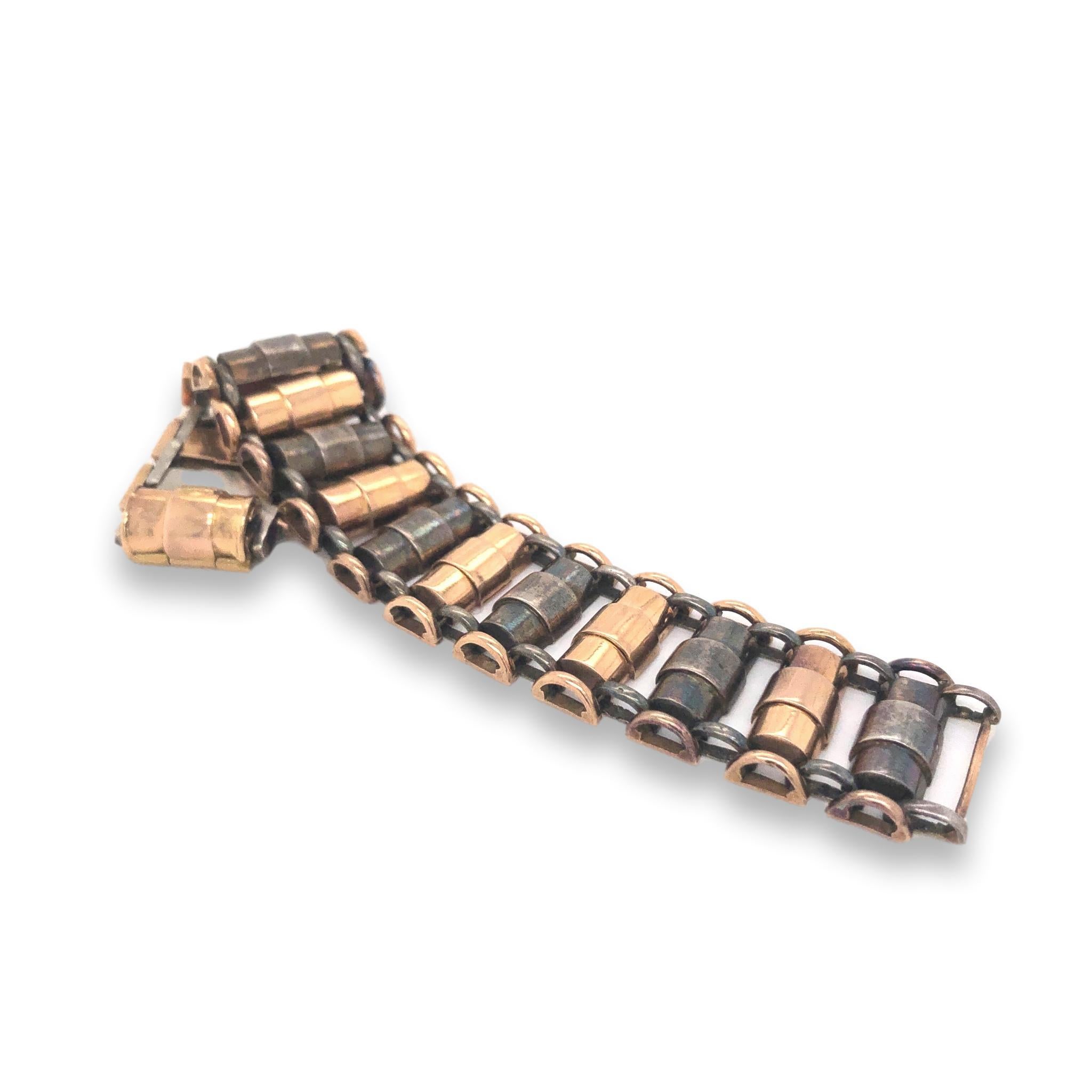 Retro Sterling and Gold Tank Bracelet, 1940s In Good Condition In Cincinnati, OH