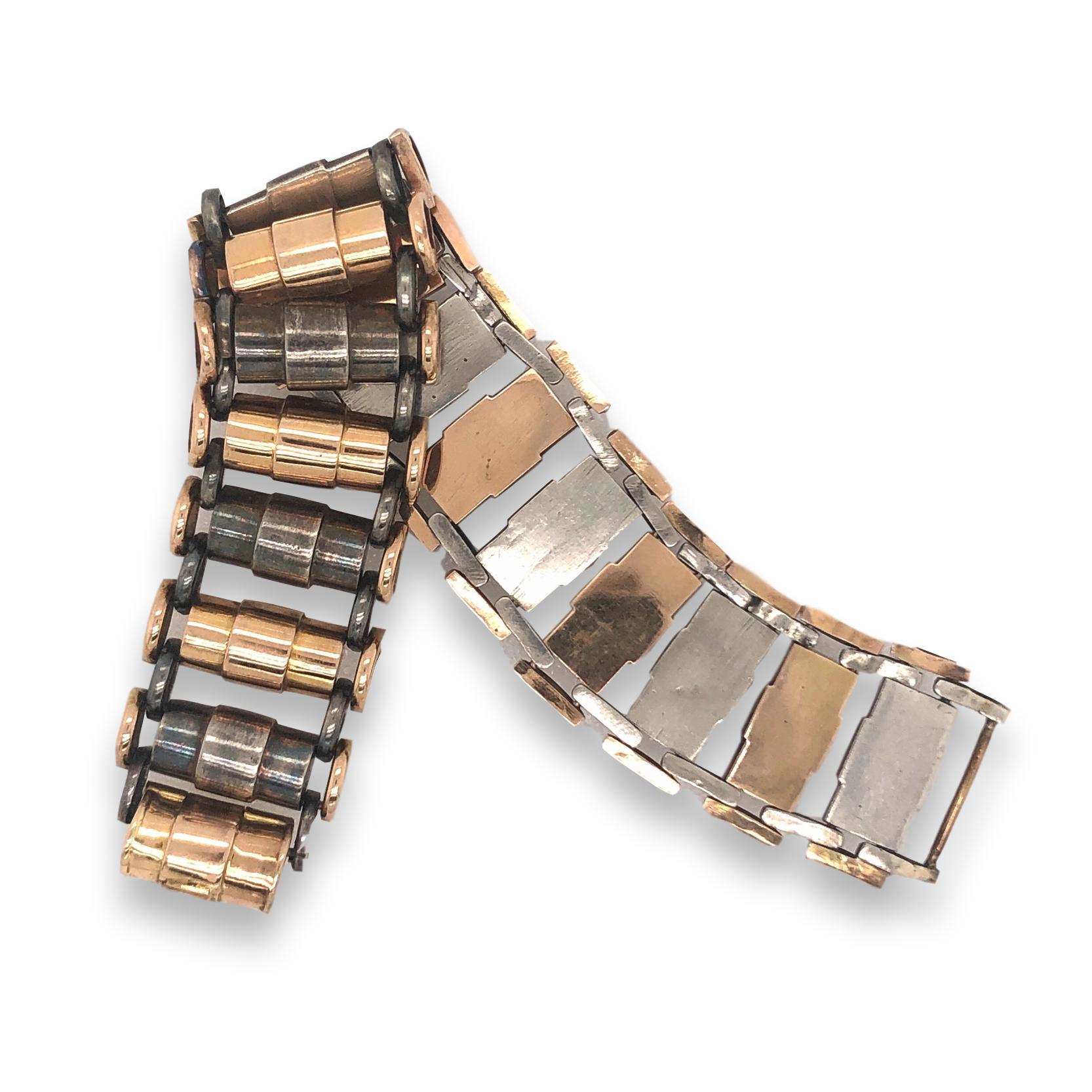 Women's or Men's Retro Sterling and Gold Tank Bracelet, 1940s