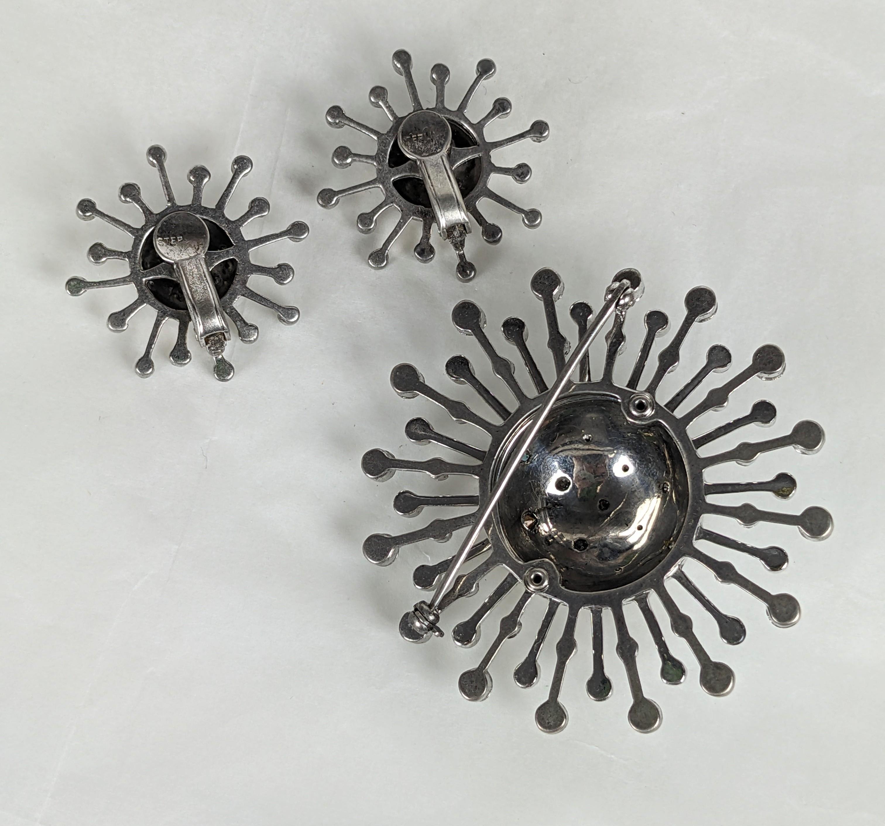 Retro Sterling Aqua Paste Starburst Set For Sale 1