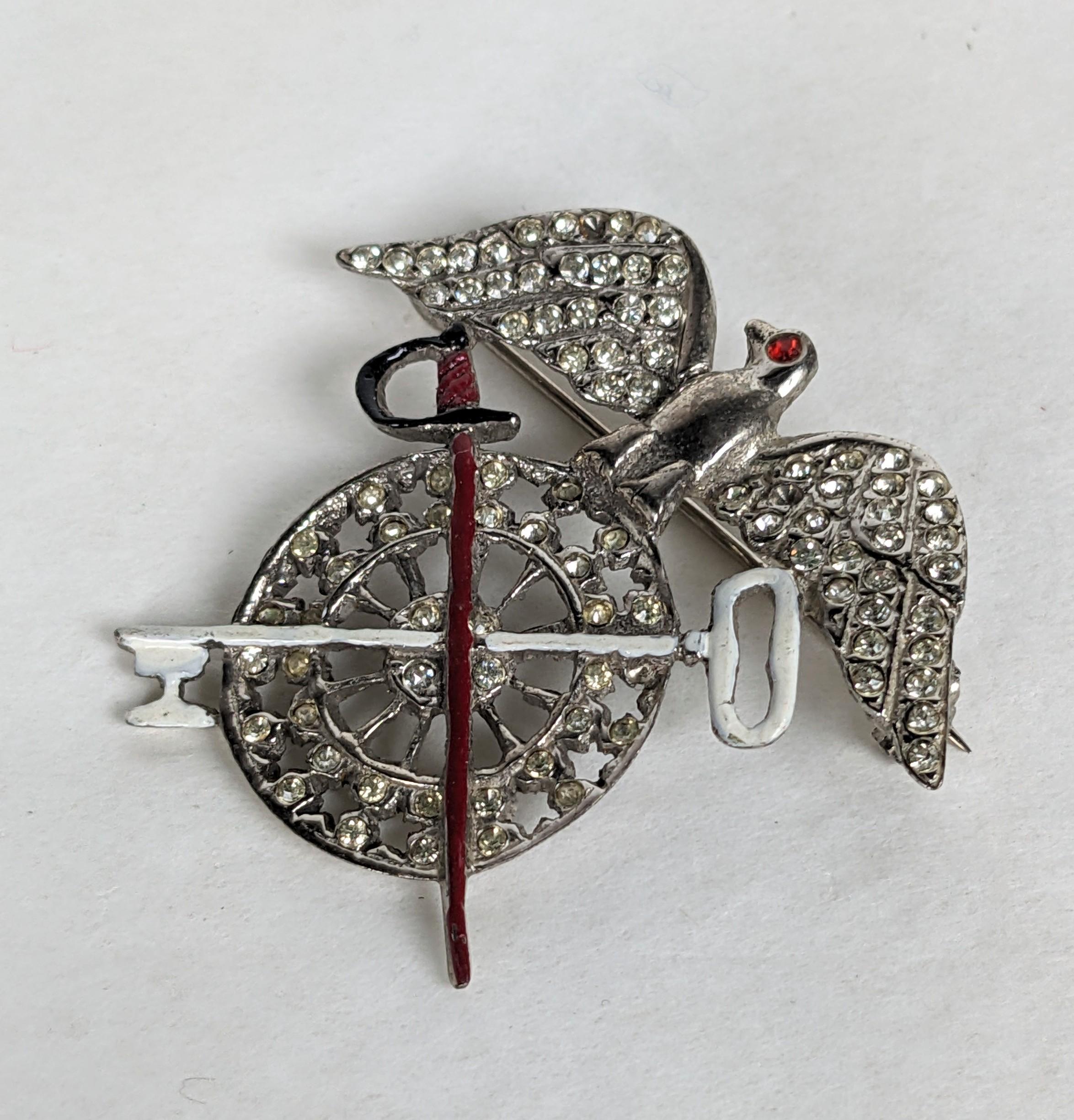 Retro Sterling Heraldic Crest Brooch In Good Condition For Sale In New York, NY