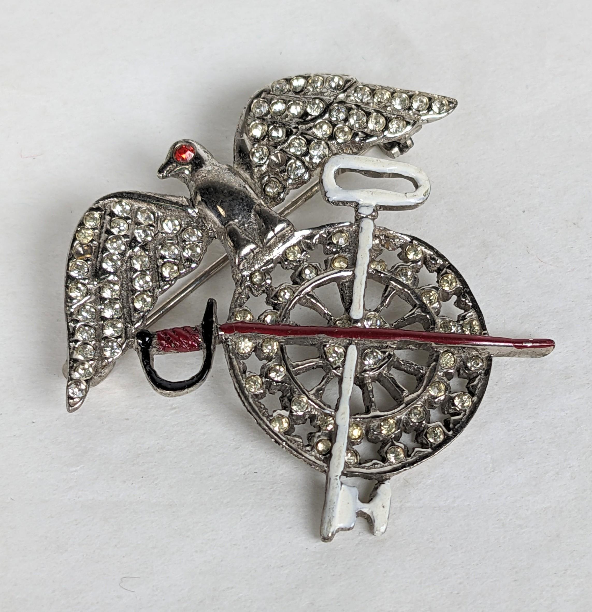Women's or Men's Retro Sterling Heraldic Crest Brooch For Sale