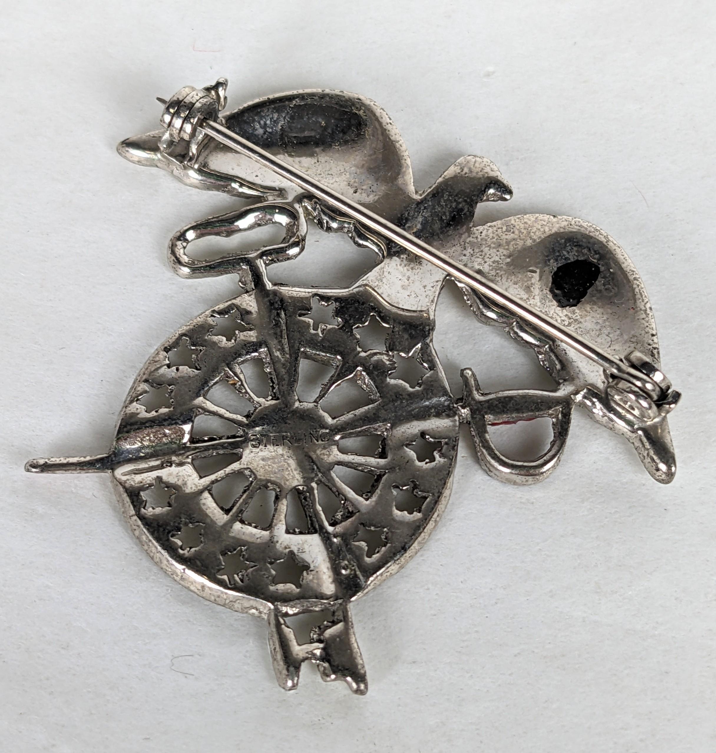 Retro Sterling Heraldic Crest Brooch For Sale 1