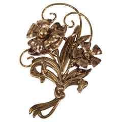 Retro Sterling Silver and 12K Gold-Filled Floral Spray Brooch, 1940s