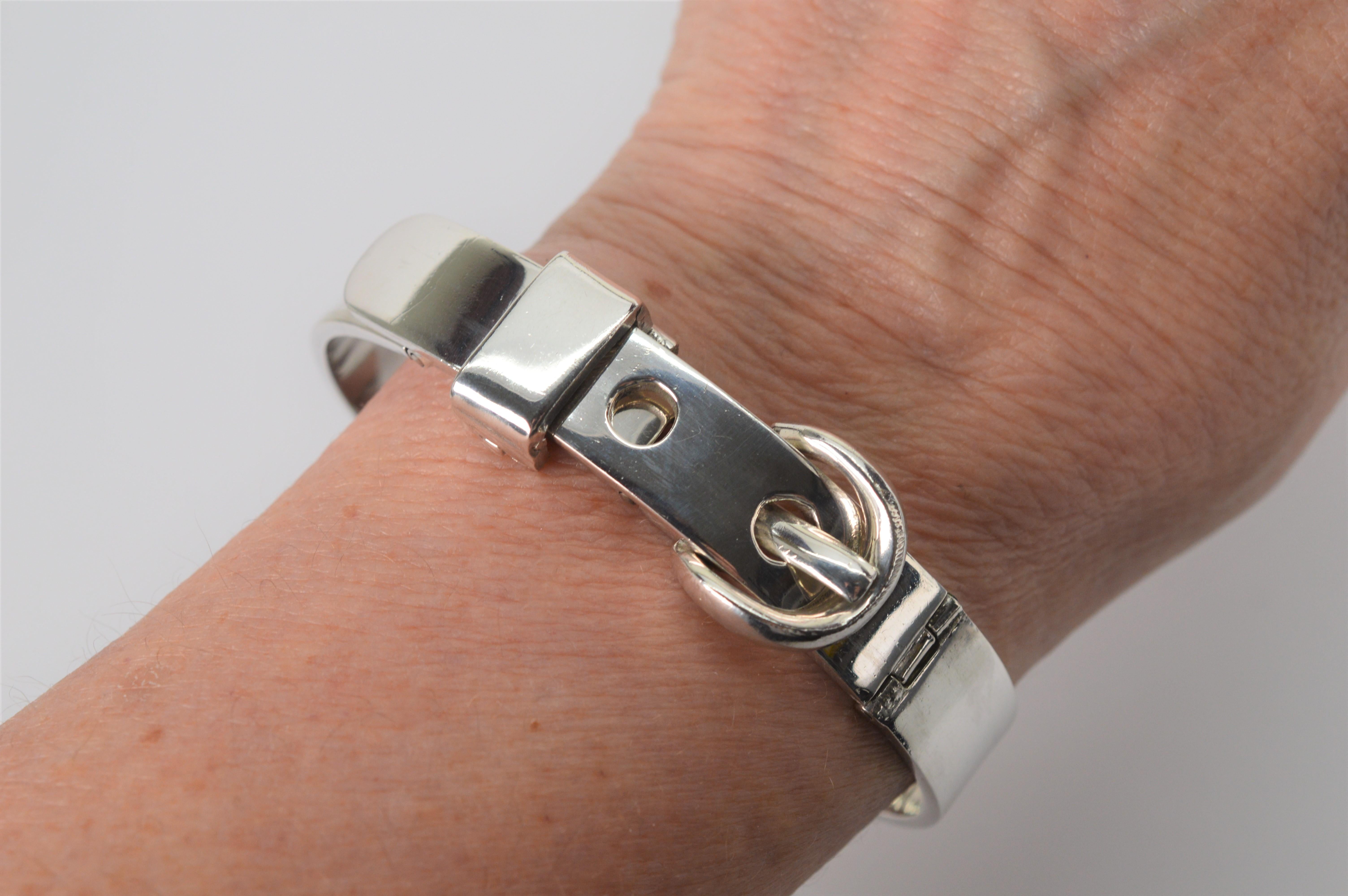 Women's or Men's Retro Sterling Silver Tang Buckle Bracelet For Sale