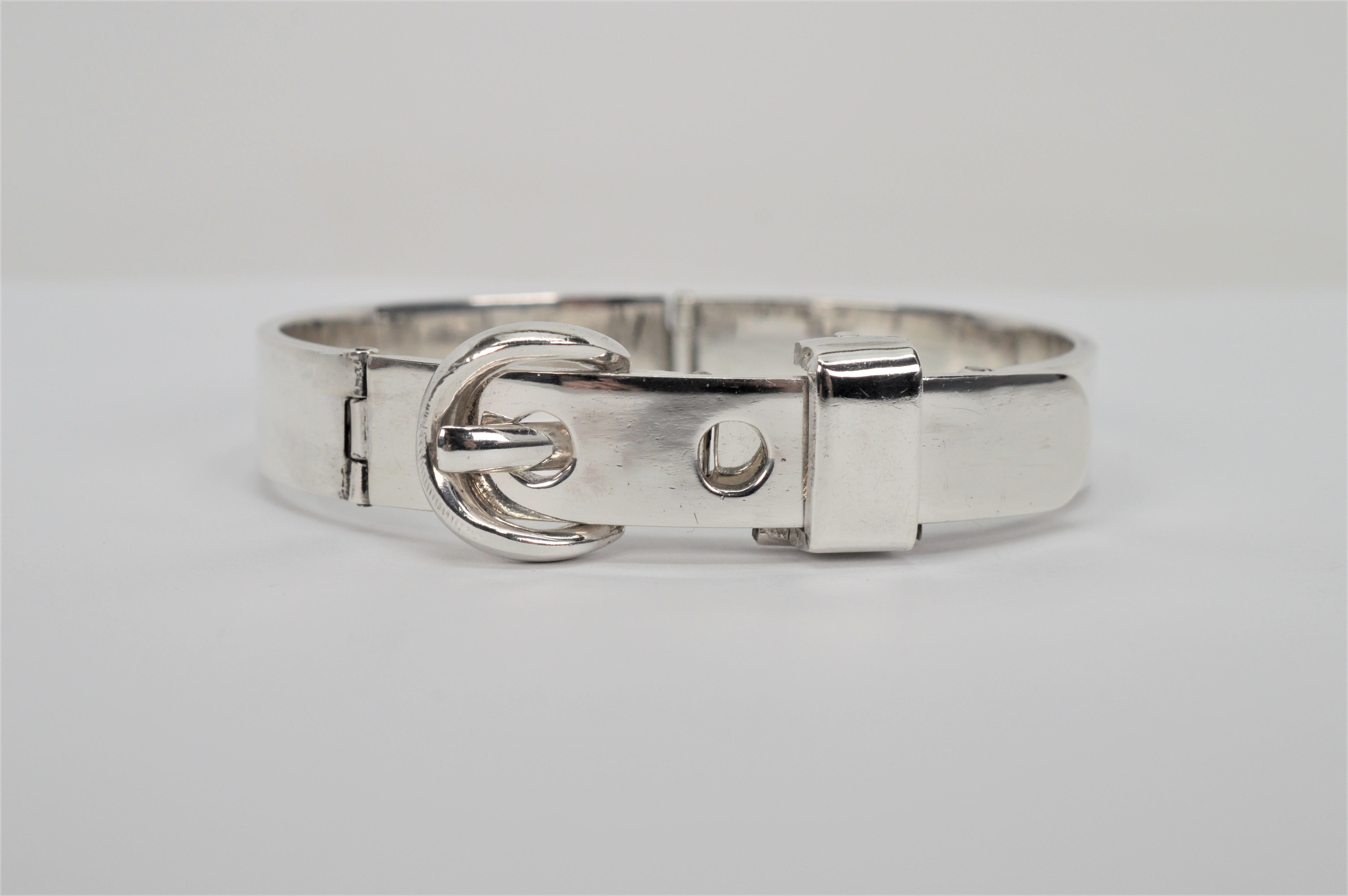Retro Sterling Silver Tang Buckle Bracelet For Sale 1