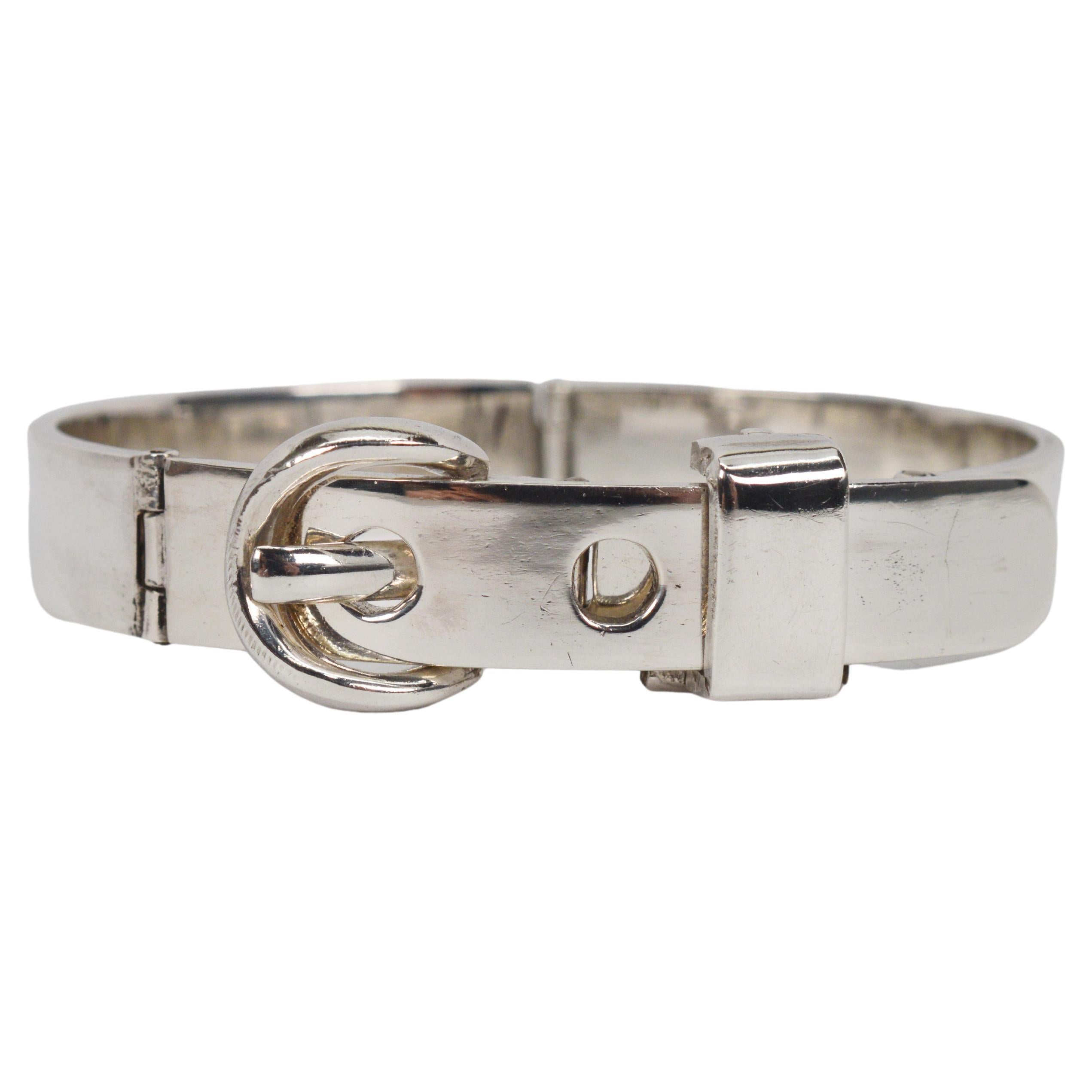 Retro Sterling Silver Tang Buckle Bracelet For Sale