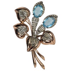 Retro Sterling Vermeil Aquamarine Spray