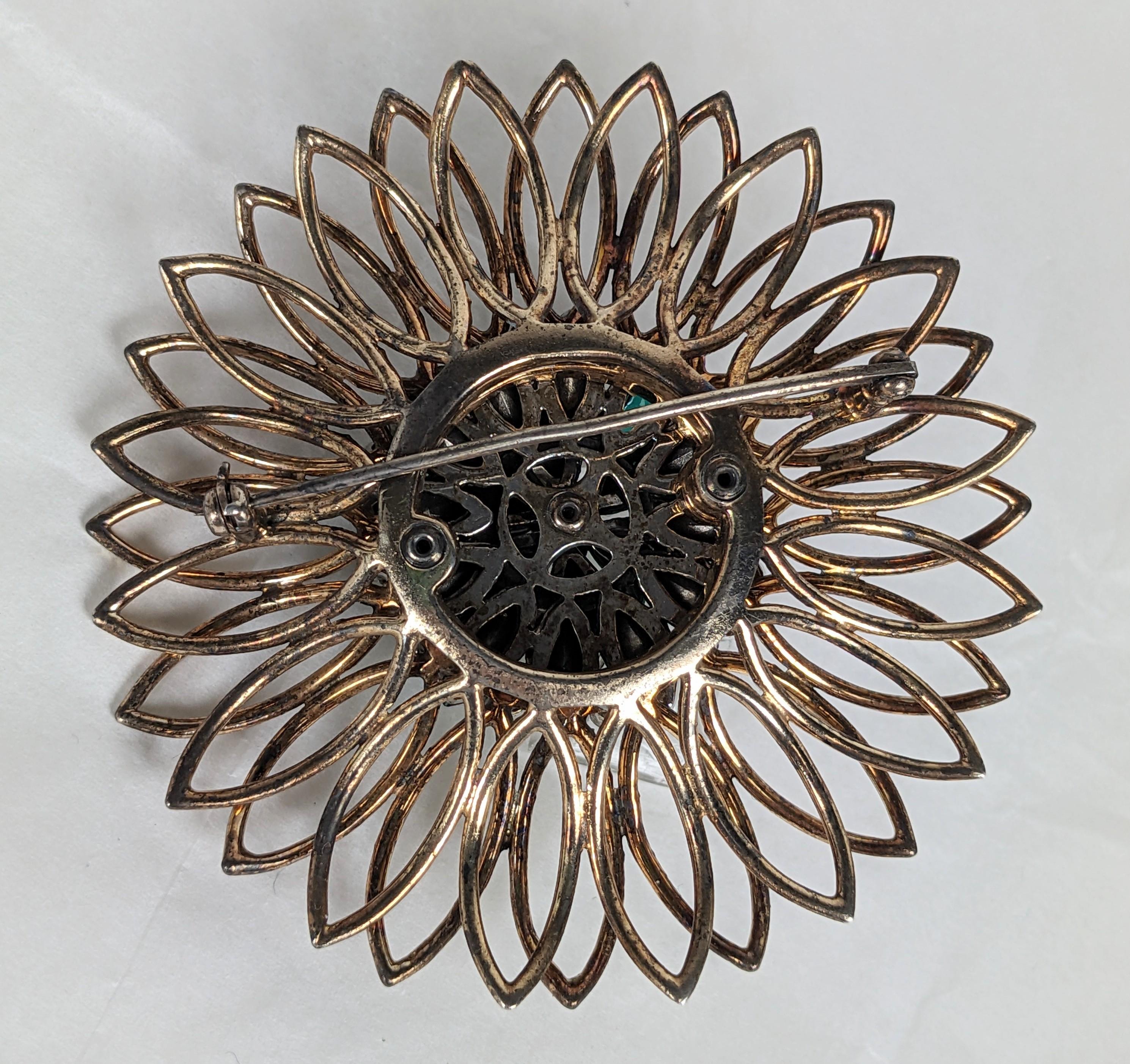 Retro Sterling Vermeil Flower Brooch For Sale 1