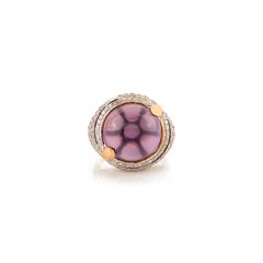 Retro Style 14.21Ct Cabochon Amethyst & Diamant Kuppel Ring in 14K Gelbgold