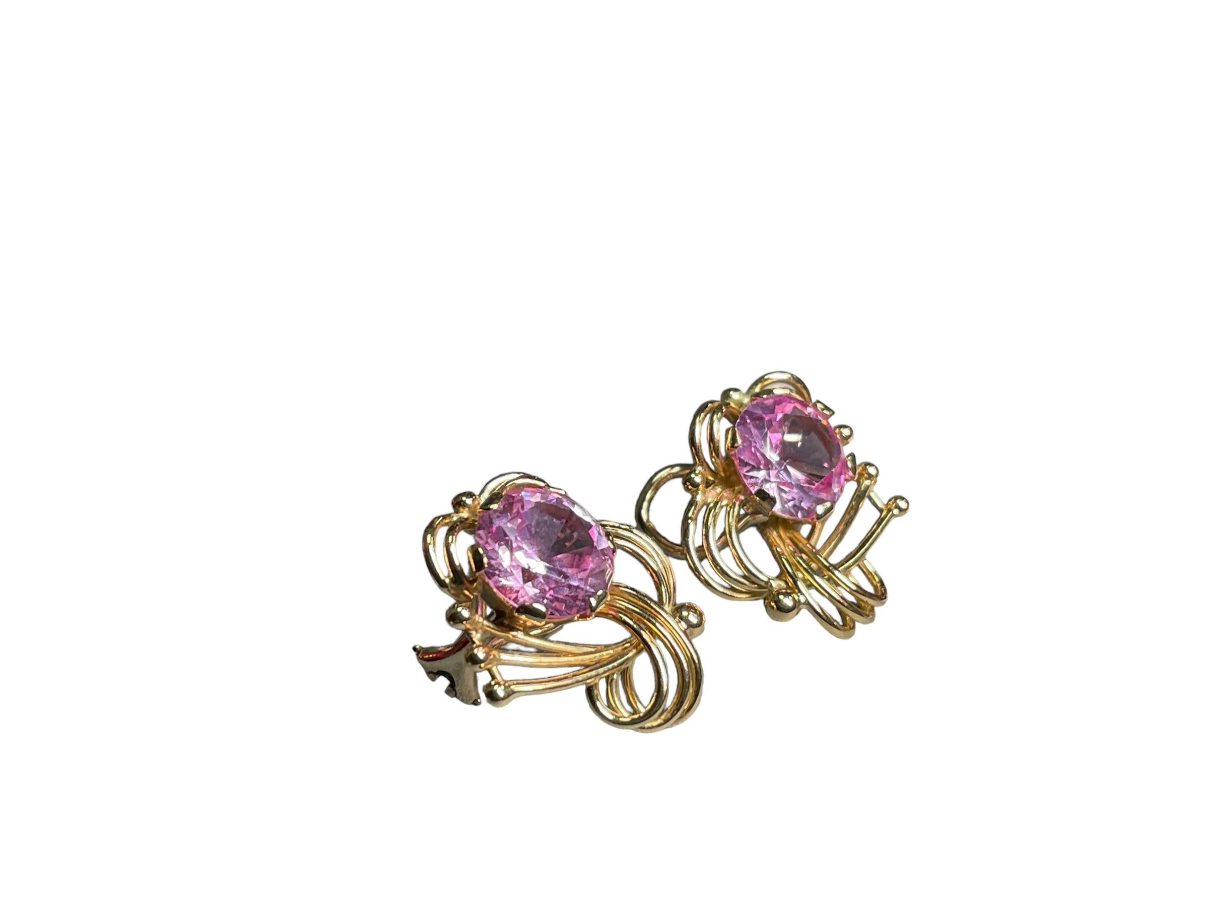 Parure style rétro en or 14 carats avec saphirs roses en vente 4