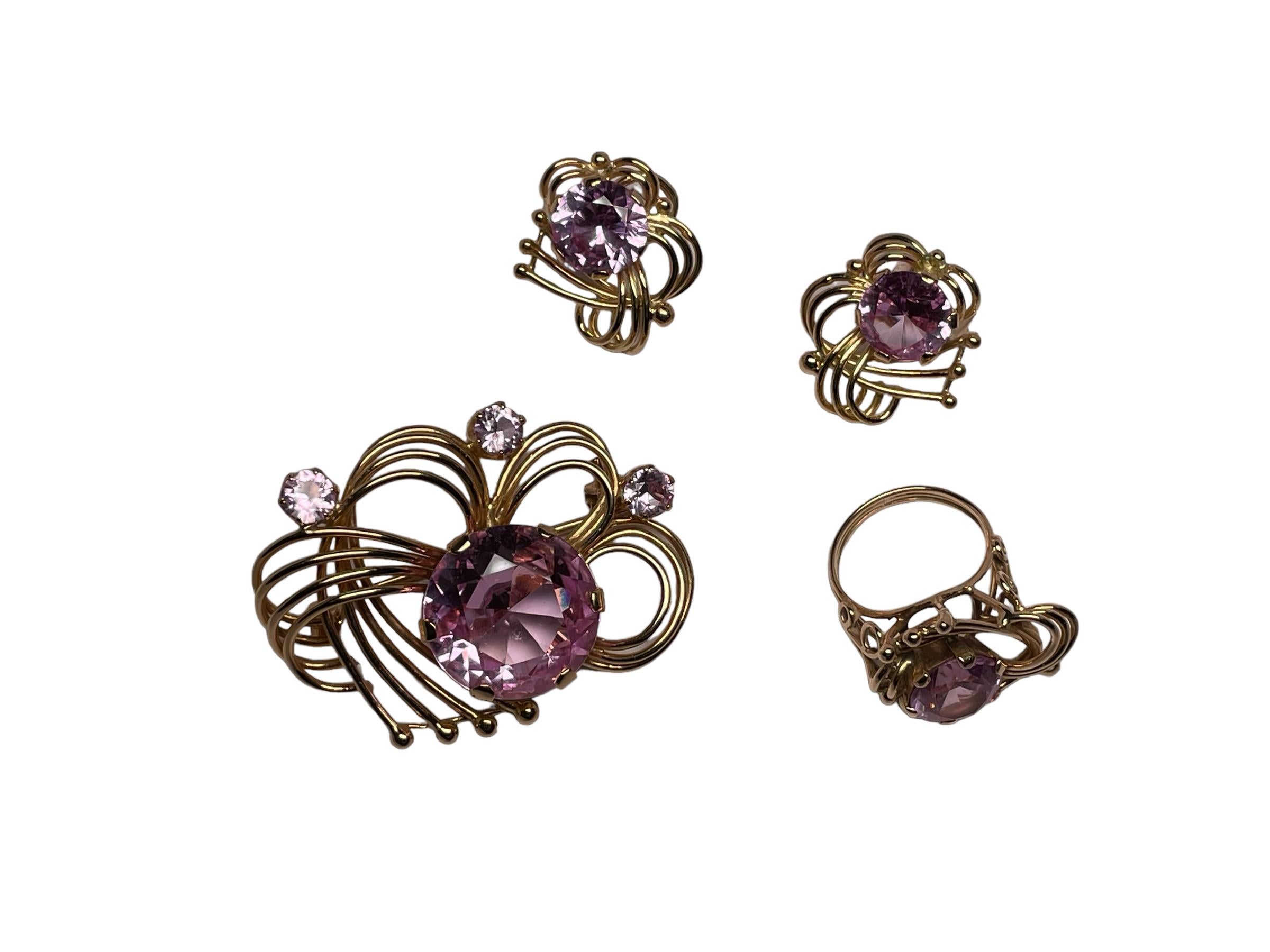 Parure style rétro en or 14 carats avec saphirs roses en vente 7