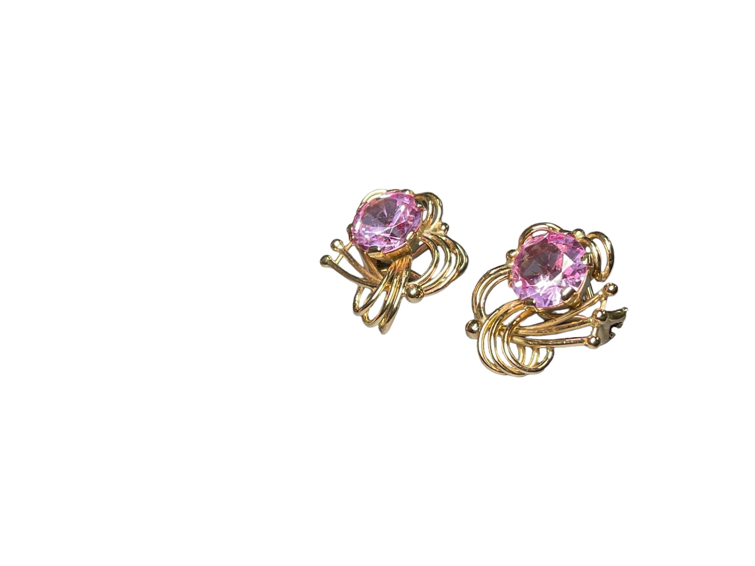 Parure style rétro en or 14 carats avec saphirs roses en vente 8