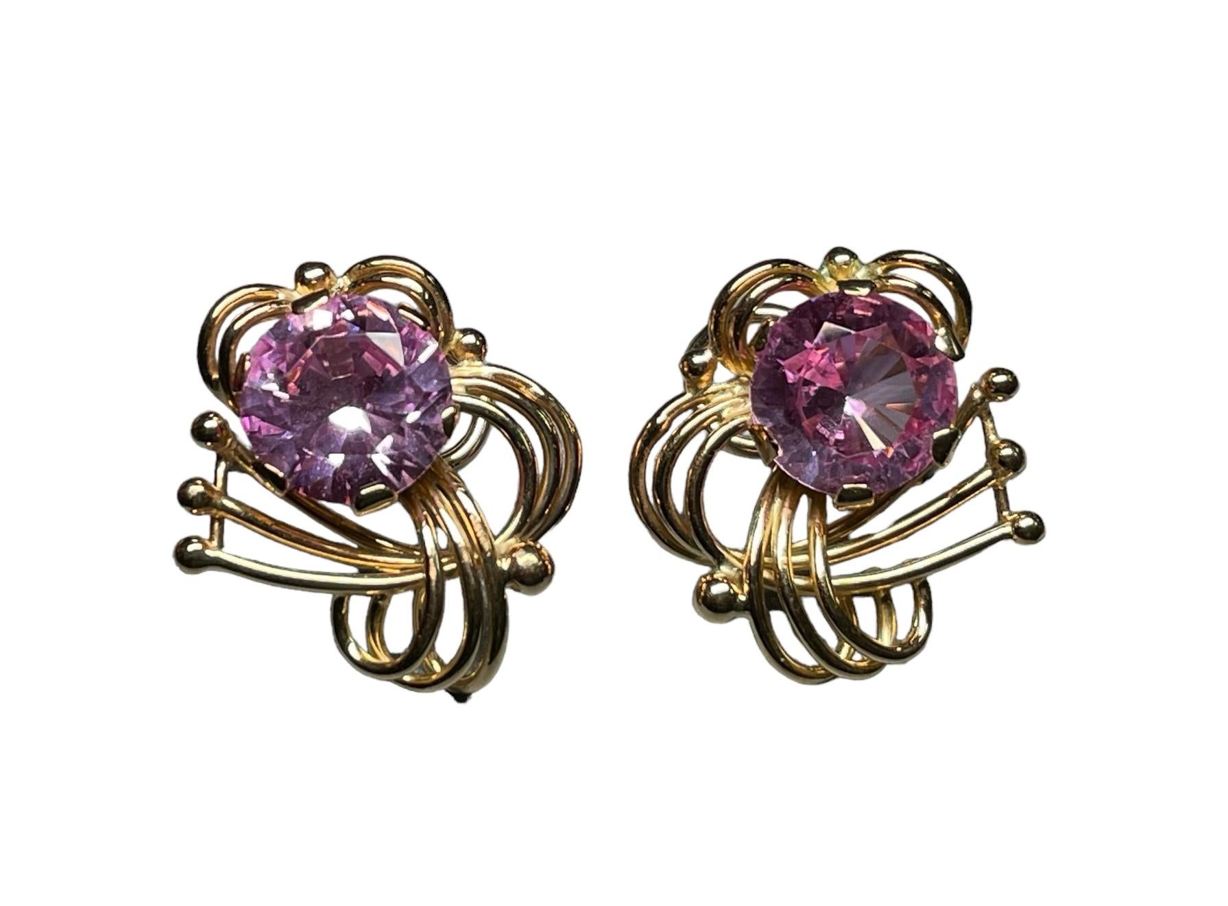 Parure style rétro en or 14 carats avec saphirs roses en vente 9