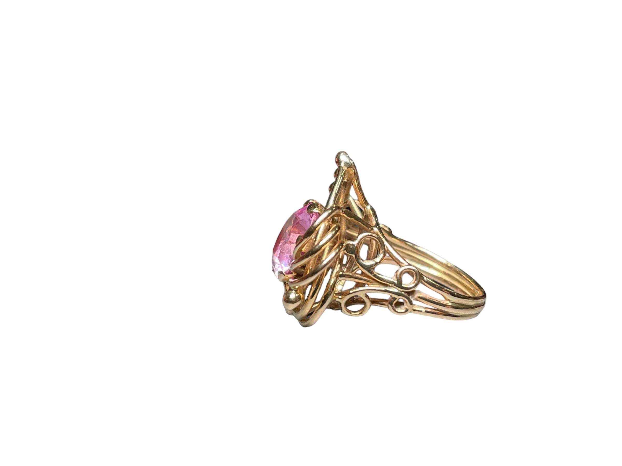 Parure style rétro en or 14 carats avec saphirs roses en vente 10