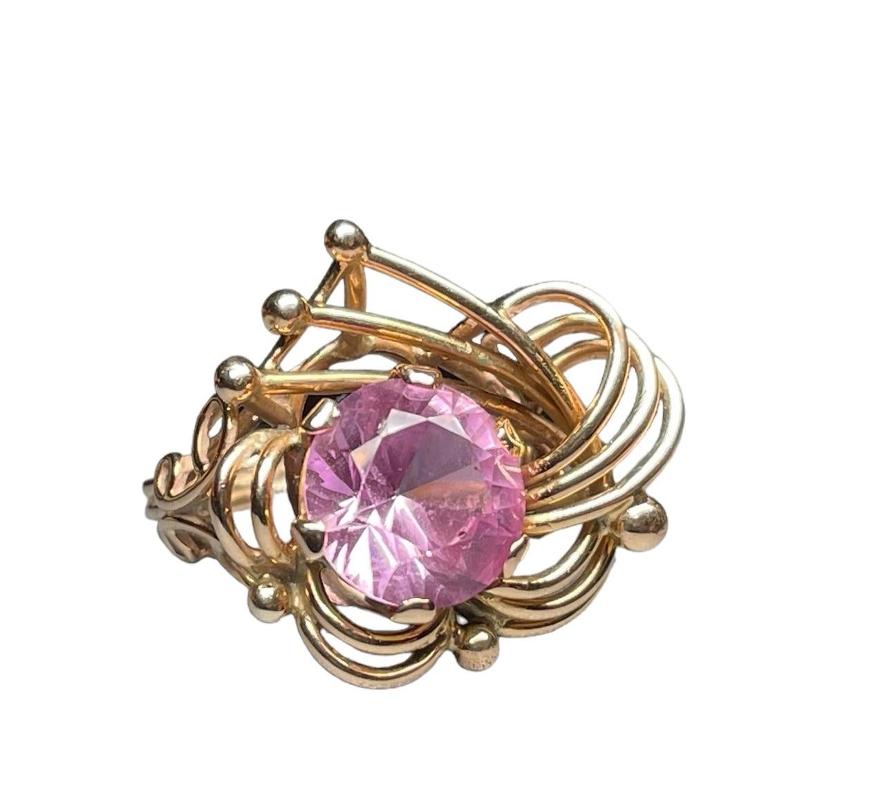 Parure style rétro en or 14 carats avec saphirs roses en vente 13