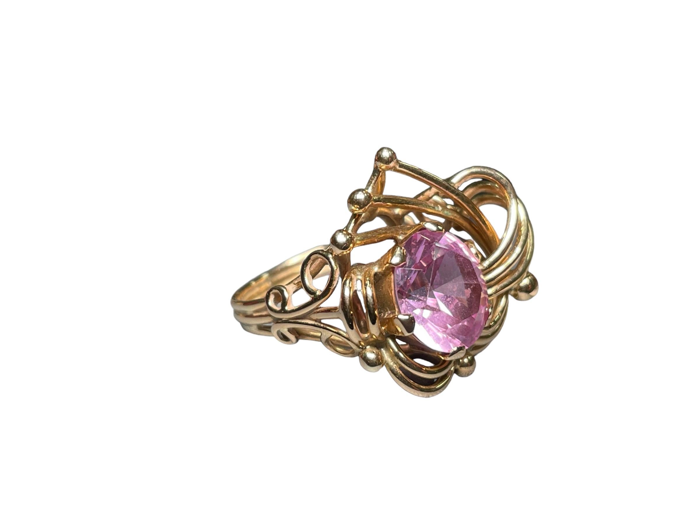 Parure style rétro en or 14 carats avec saphirs roses en vente 1