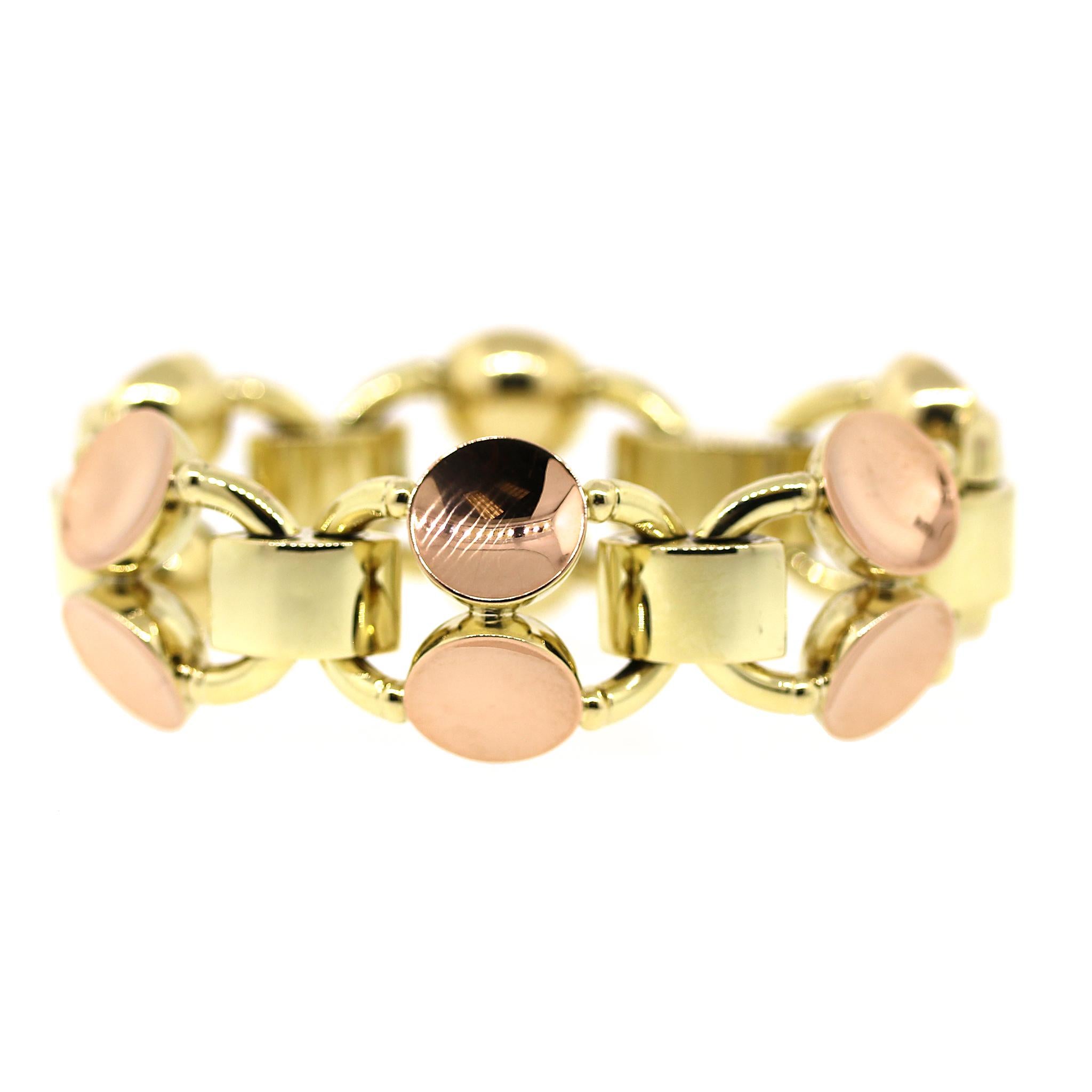 Retro Style 14kt Two-tone Gold Bracelet In Excellent Condition For Sale In New York, NY
