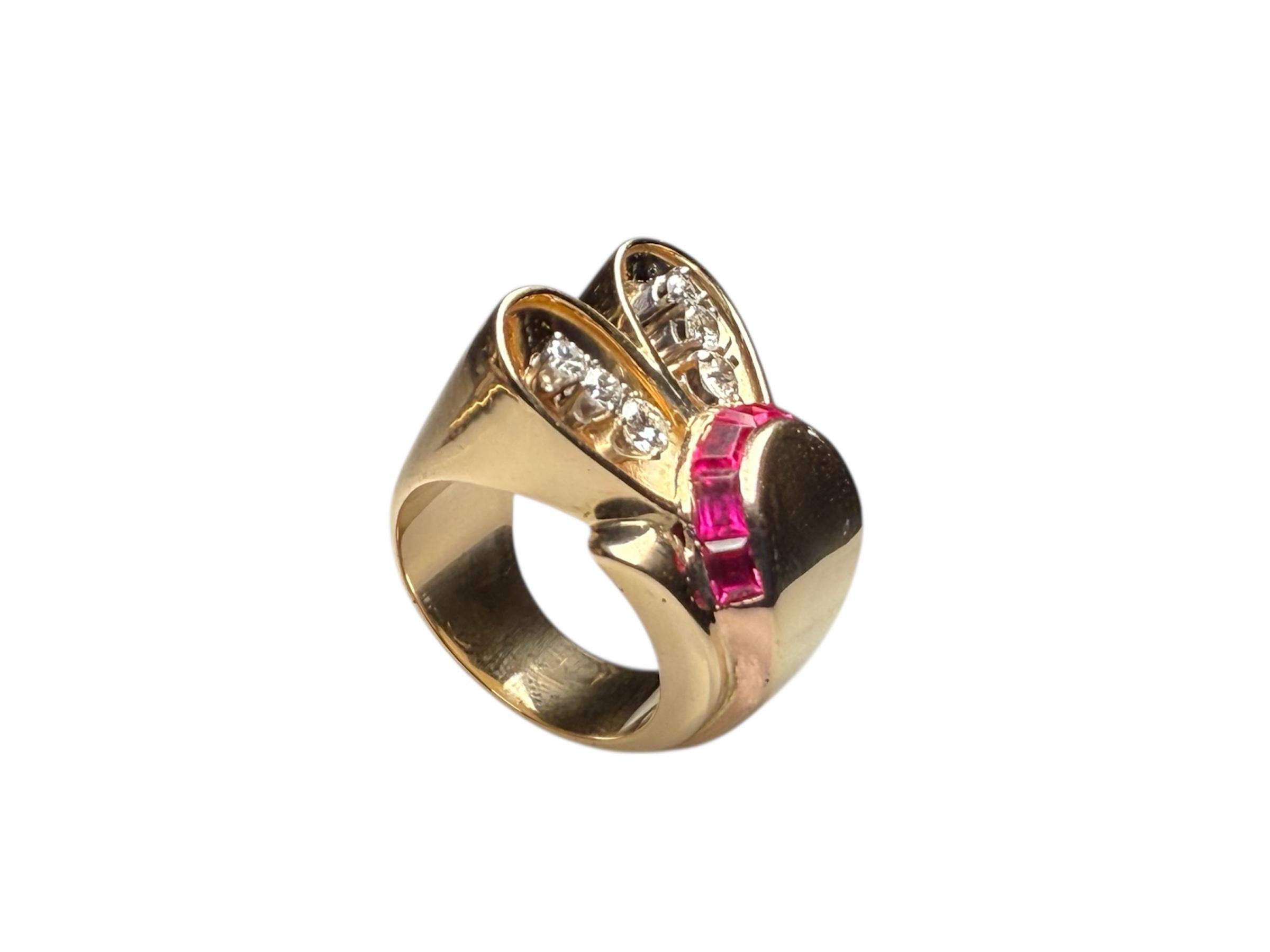 Anello a forma di carro armato o di coniglietto in oro 18 carati in stile retrò in vendita 4