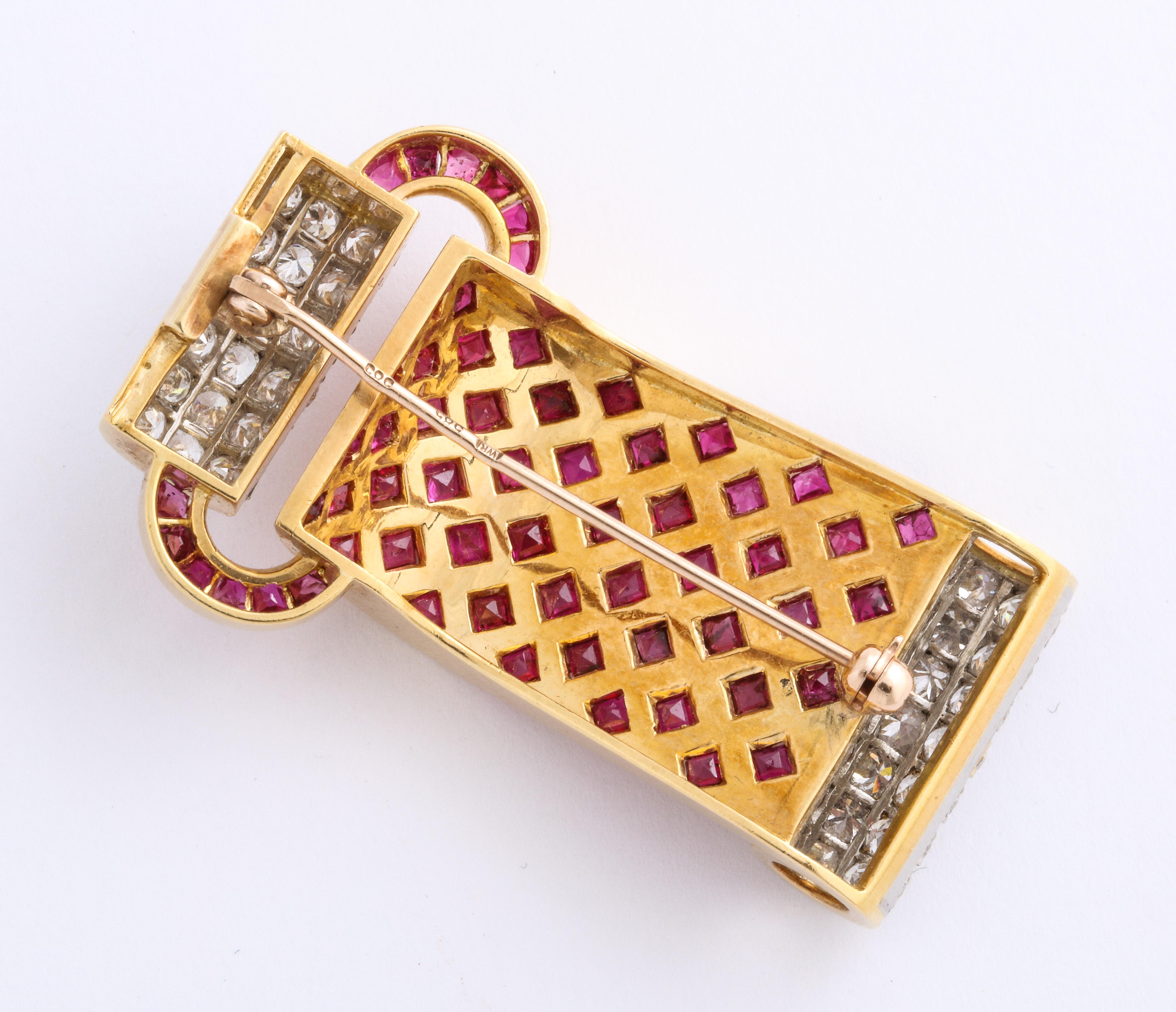 Retro Style 18 Karat Yellow Gold Ruby and Diamond Bracelet and Pendant Set In Good Condition In New York, NY