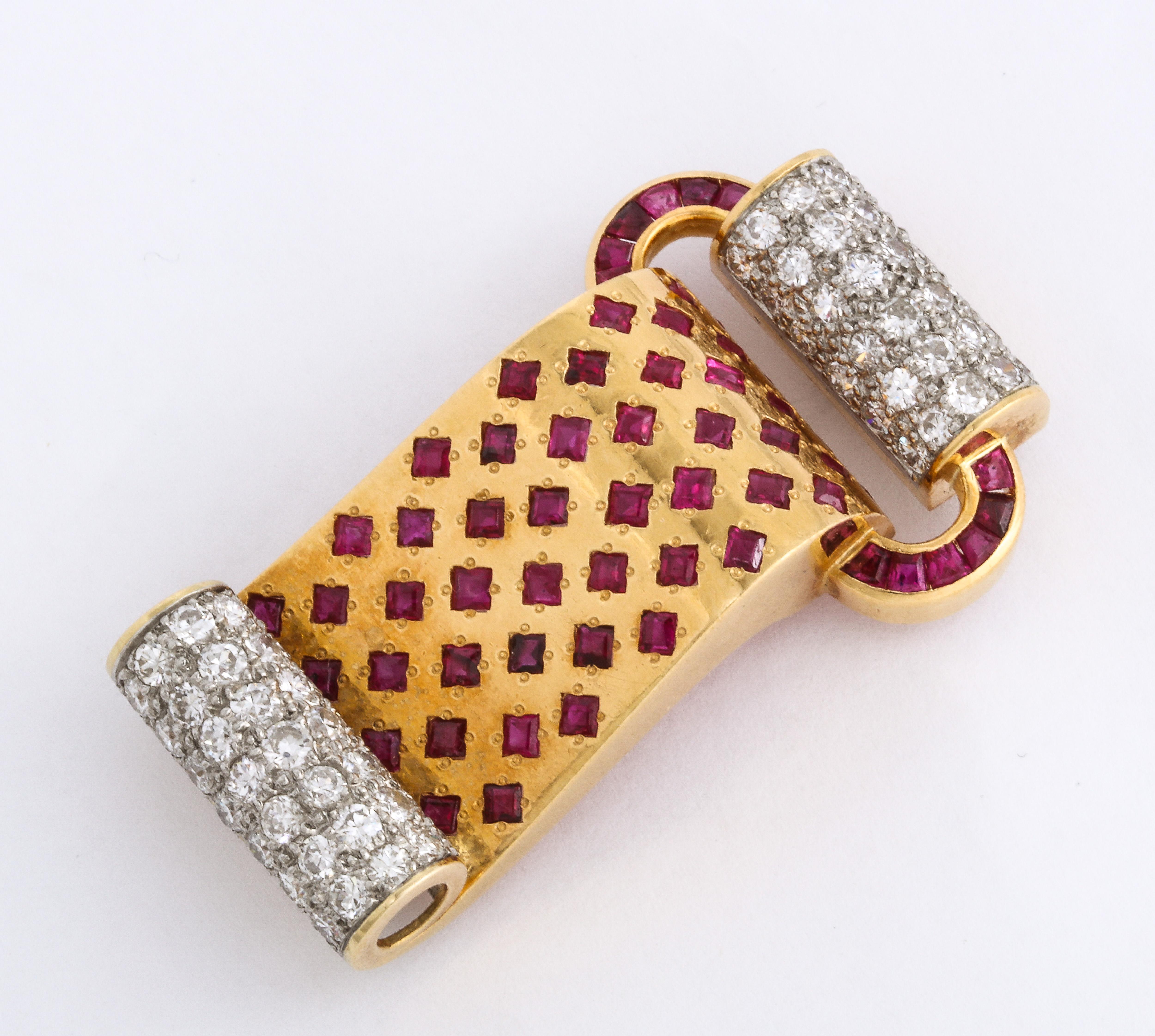 Retro Style 18 Karat Yellow Gold Ruby and Diamond Bracelet and Pendant Set 1
