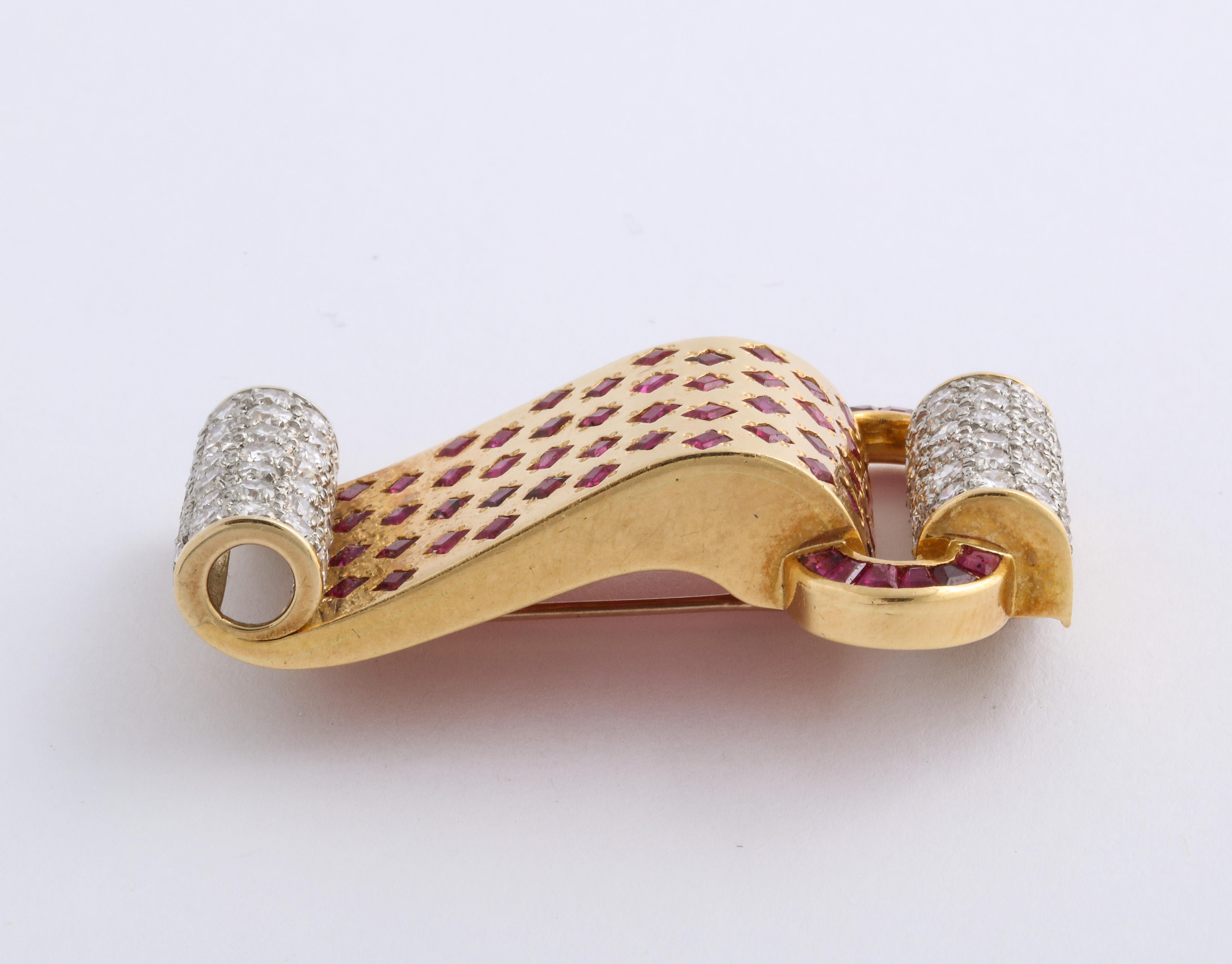 Retro Style 18 Karat Yellow Gold Ruby and Diamond Bracelet and Pendant Set 2