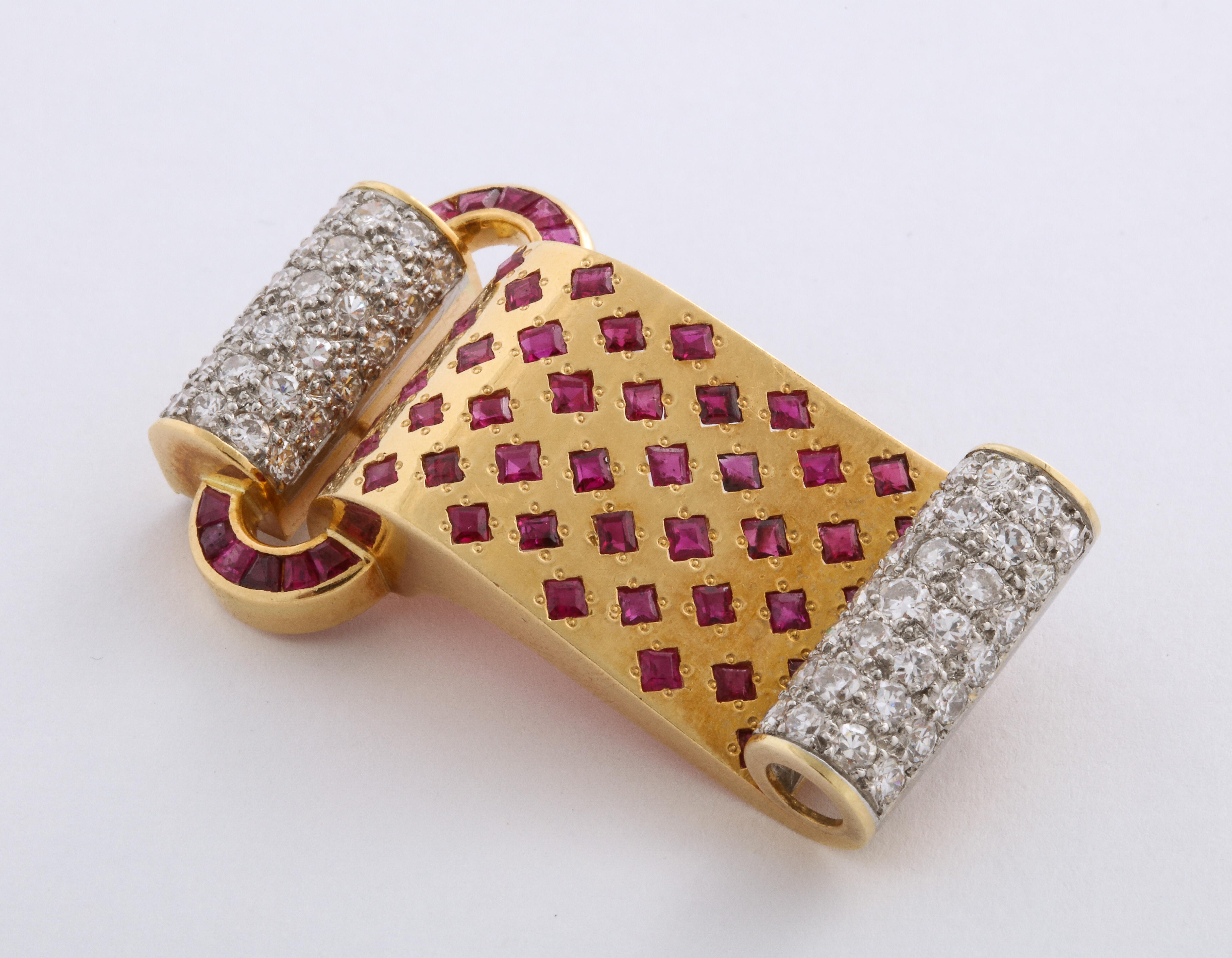 Retro Style 18 Karat Yellow Gold Ruby and Diamond Bracelet and Pendant Set 4
