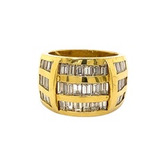 Retro Style 4.20 Carat 3 9 Row Baguette Cut Diamond 18k Yellow Gold Ring