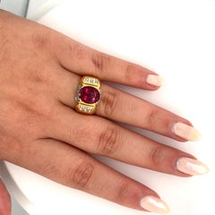 Retro Style 4.5 Carat Oval Rubellite Tourmaline & Diamond 18K Gold Ring