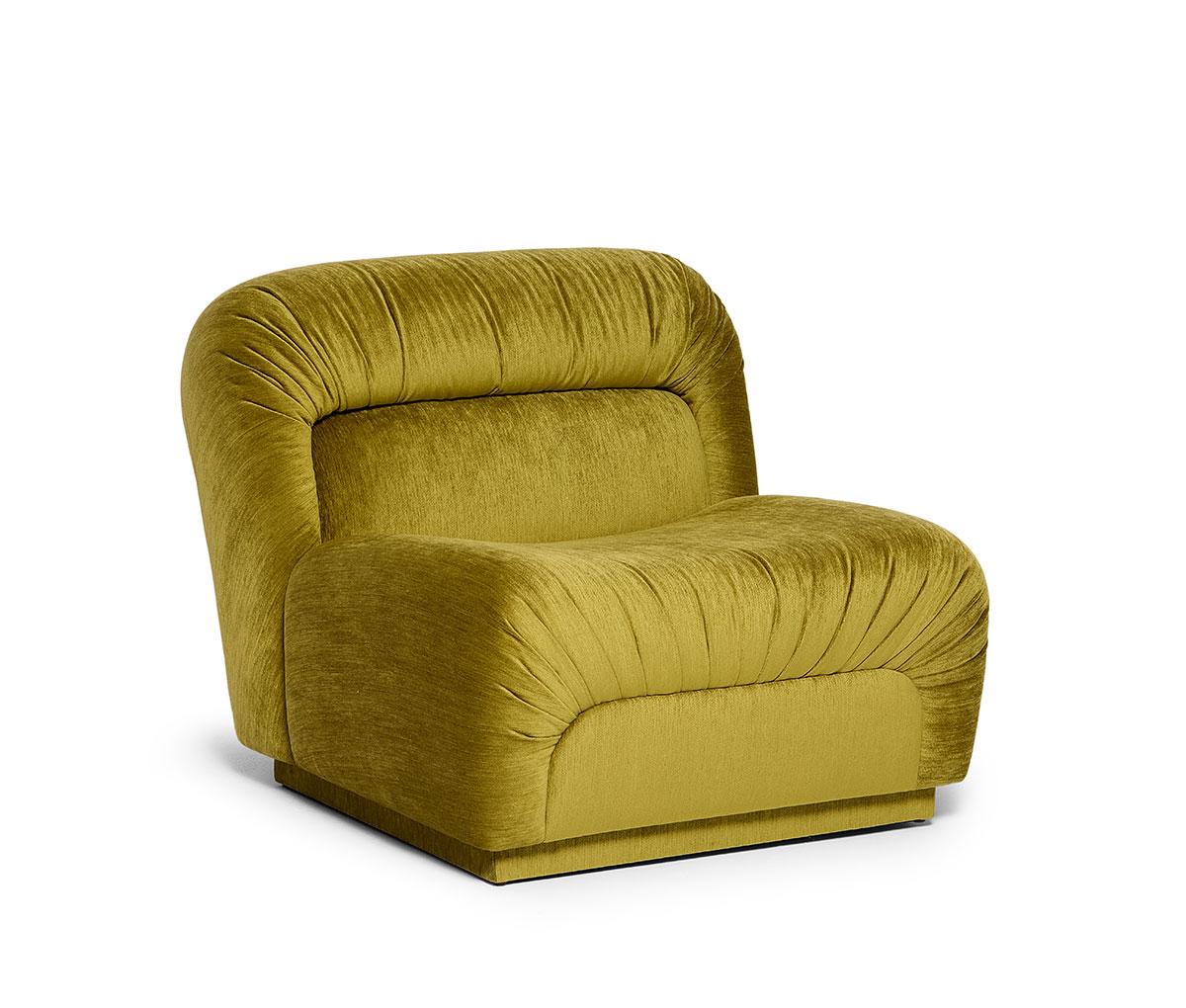 Portuguese Retro Style Armchair With Curved Form and Pleated Details For Sale