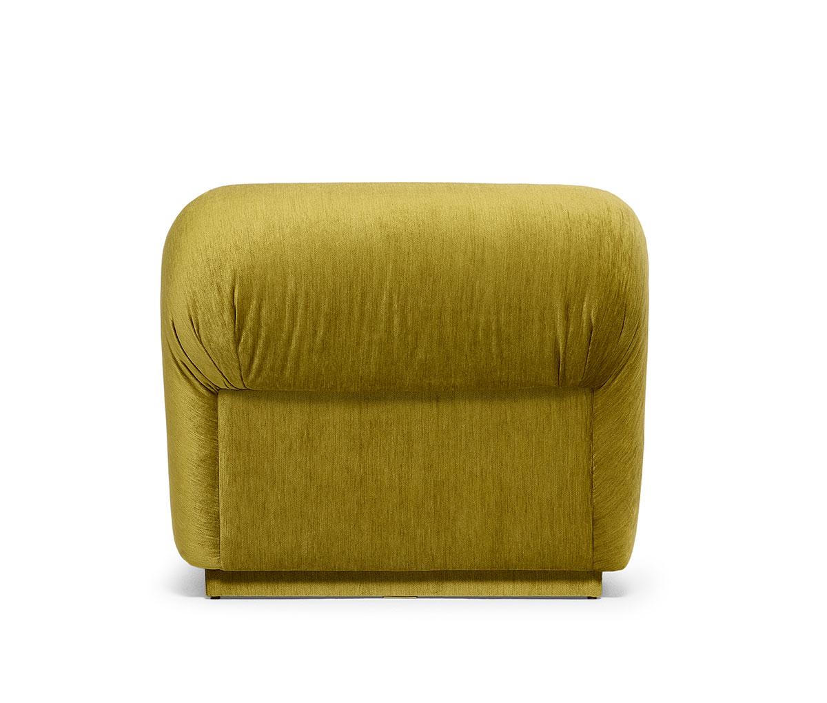 Contemporary Retro Style Armchair With Curved Form and Pleated Details For Sale