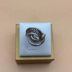 Retro-Style Asymmetrical Diamond Swirl Statement Ring in 18k White Gold