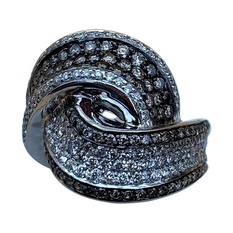 Retro-Style Asymmetrical Diamond Swirl Statement Ring in 18k White Gold